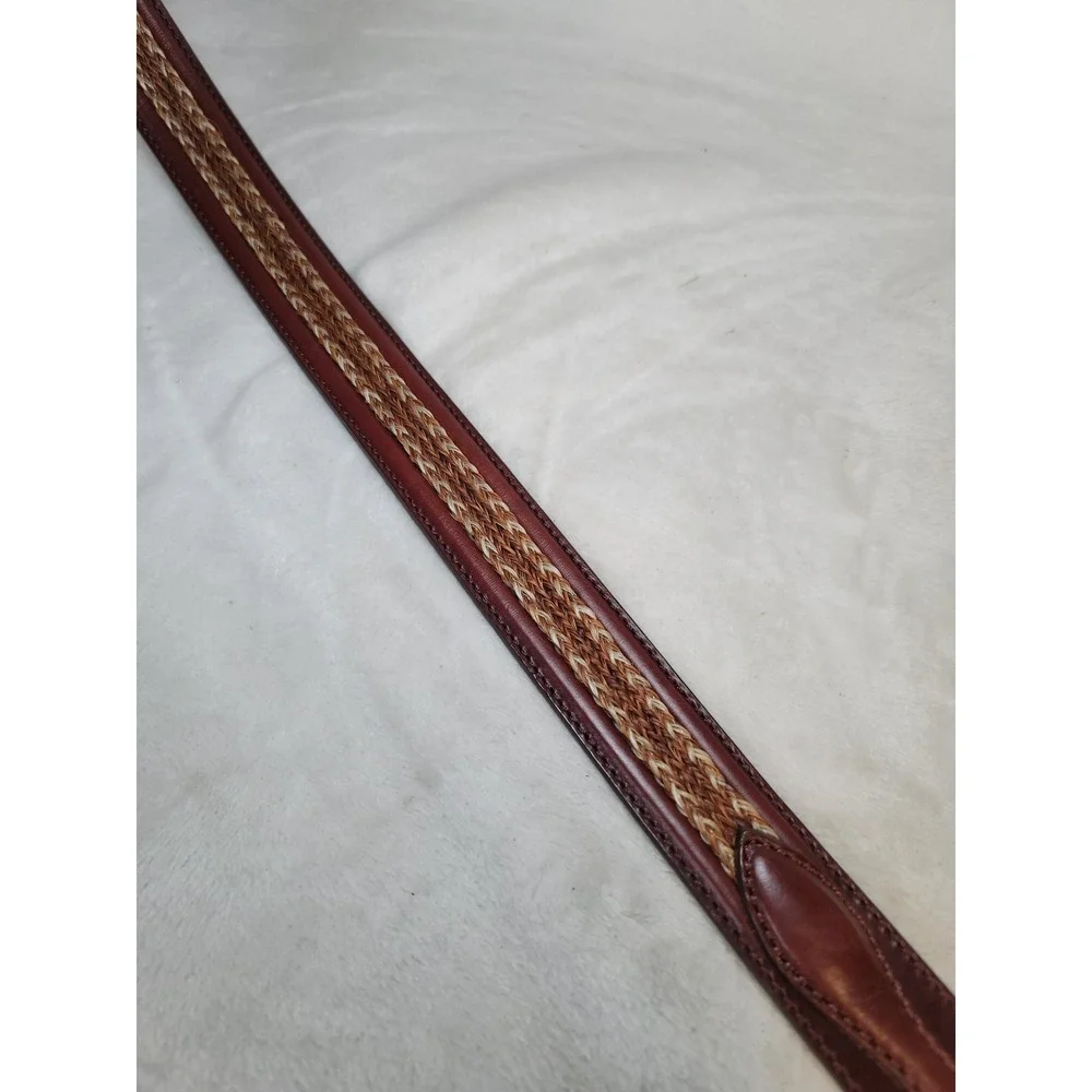 Tony Lama Western Brown Leather Braided Horsehair Cowboy Belt Silver Buckle 44